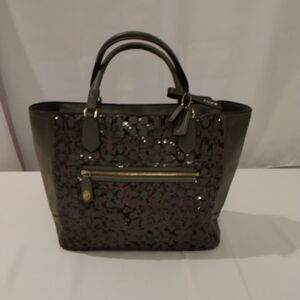 Coach Gray Sequin Mini C Signature Tote